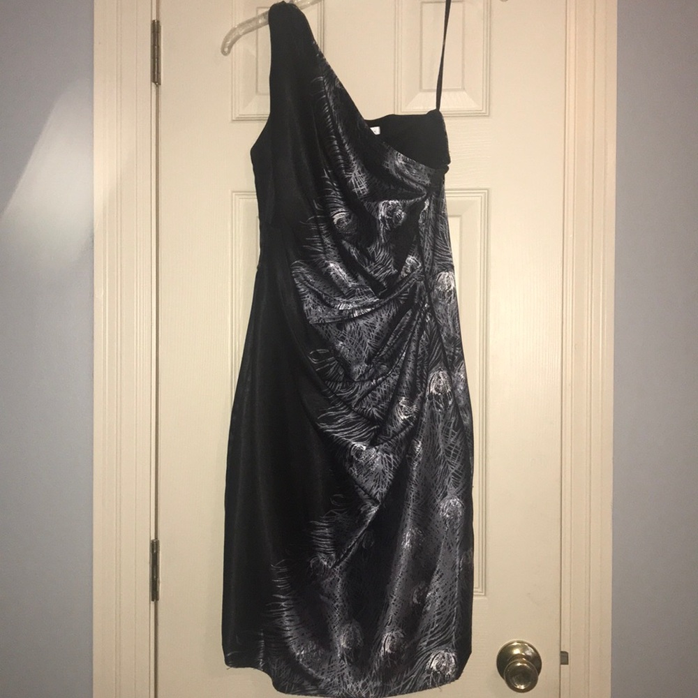Black and grey one shoulder dress